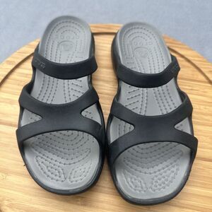 Crocs Meleen Women's Size 7 Black Twist Slides Open Toe Slip On Comfort Sandals
